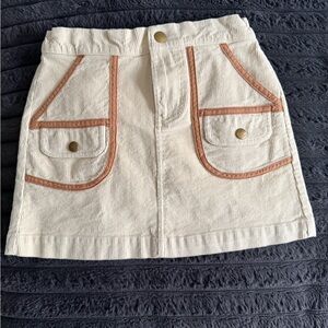 Cream Corduroy Mini Skirt with Tan Contrast Trim